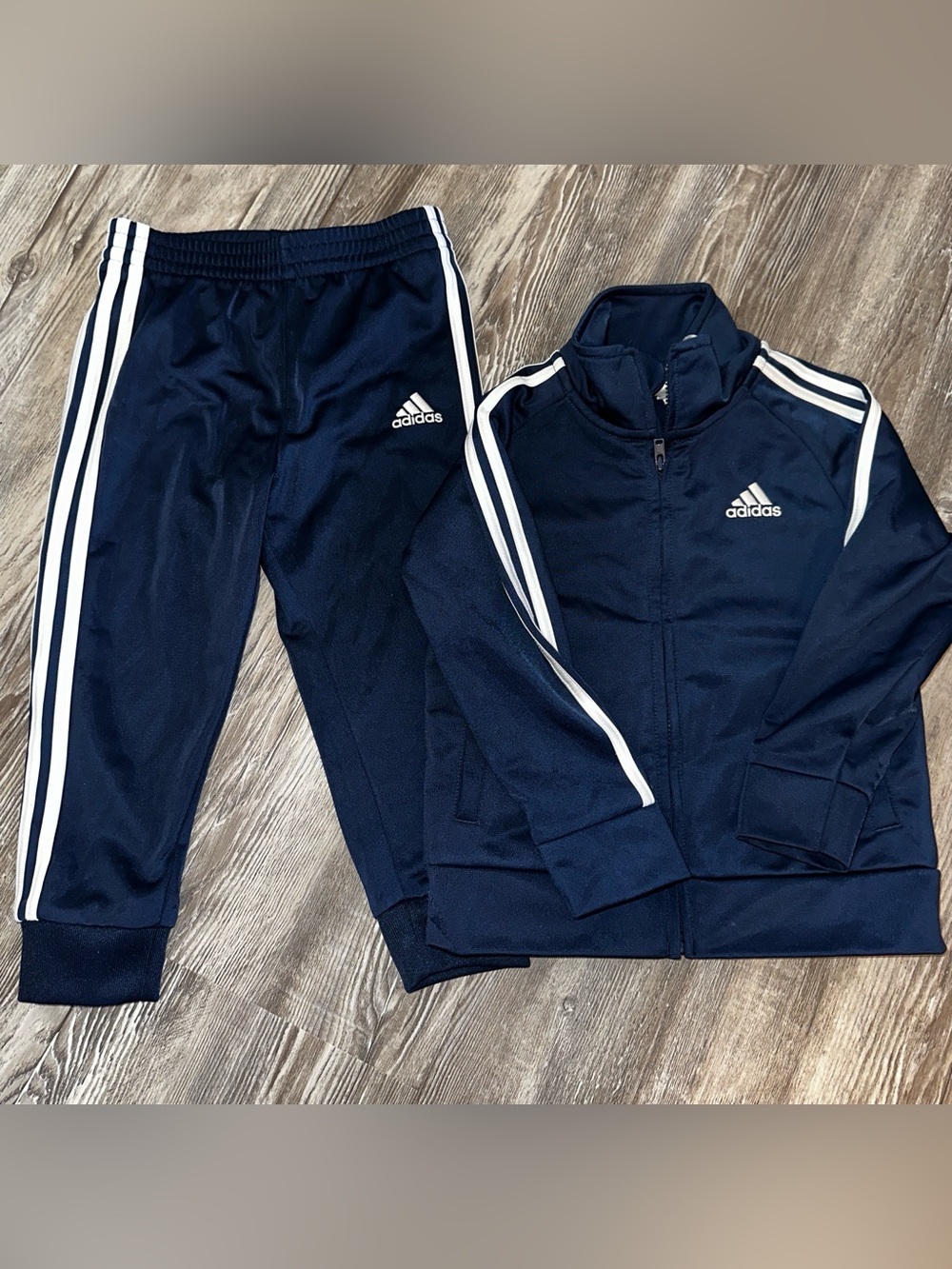 adidas Kids Navy Track Pants with White Stripes